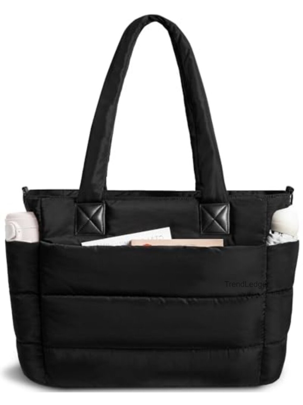 Quilted Puffer Tote Bag Recycled Fabric Lightweight Work Travel Handbag